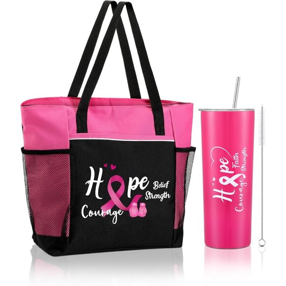 Breast Cancer Awareness Gifts Tote Bag Tumbler Care Package for Women - Picture 1 of 6